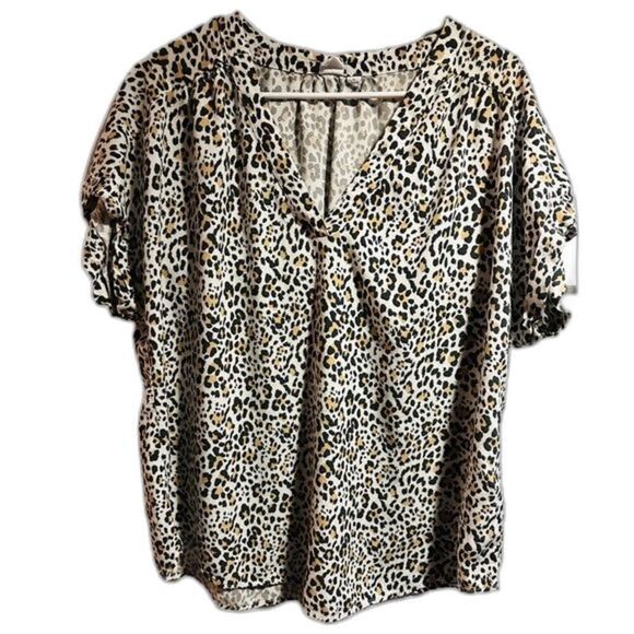 Gap Low Cut V-Neck‎ Loose Fit Animal Print Women’s Short Sleeve Cuff Blouse Xl - Picture 16 of 16